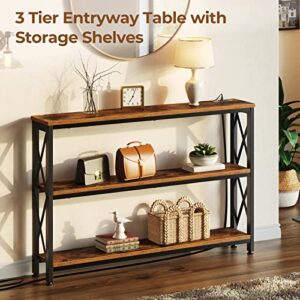 Rolanstar Bookshelf 6 Tier with 4 Hooks, Industrial Wood Bookcase, Vintage Storage Rack with Open Shelves Bundle Console Table