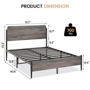 IDEALHOUSE Queen Size Bed Frame with Wooden Headboard, Platform Bed Frame with Safe Rounded Corners, Strong Metal Slats Support, Mattress Foundation, Noise-Free, No Box Spring Needed, Walnut