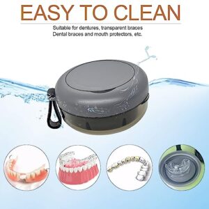 Denture Case, Portable Denture Bath Case, No-Leak Denture Bath Box with Strainer & Mirror (Grey)