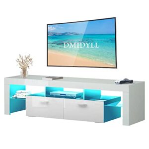 dmidyll modern led tv stand for 50 55 65 70 75 inch tv with led lights and storage drawers, led entertainment center for living room, bedroom, high gloss white tv stand furniture, television stands