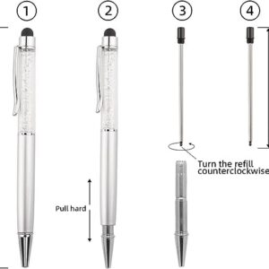 Bling Ballpoint Pens Crystal Diamond Pen Capacitive Touch Screen Stylus with Replacement Refills Rubber Tips for iPhone iPad Kindle Touchscreen Devices 3Pcs Writing Pen (Silver)