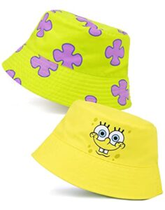 spongebob squarepants reversible bucket hat adults unisex | mens womens yellow spongebob and patrick coral character sun hat