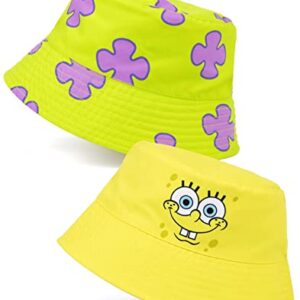 SpongeBob SquarePants Reversible Bucket Hat Adults Unisex | Mens Womens Yellow Spongebob and Patrick Coral Character Sun Hat