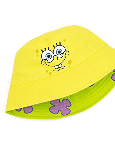 SpongeBob SquarePants Reversible Bucket Hat Adults Unisex | Mens Womens Yellow Spongebob and Patrick Coral Character Sun Hat