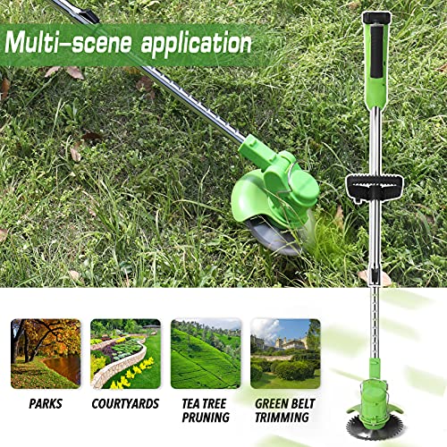 dsfen Electric Lawn Mower Rechargeable Li-ion Battery Cordless Grass Trimmer Auto Release Household Portable Garden Home Trimming Machine for Gardening Green