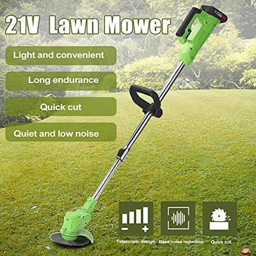 dsfen Electric Lawn Mower Rechargeable Li-ion Battery Cordless Grass Trimmer Auto Release Household Portable Garden Home Trimming Machine for Gardening Green