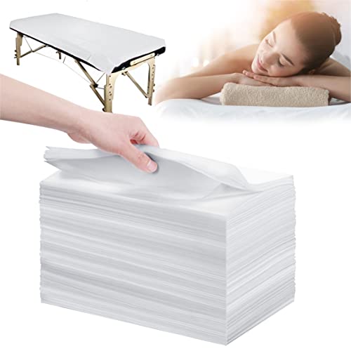 Disposable Bed Sheets 100 Pcs 31" x 71" Massage Table Sheets Non Woven Fabric SPA Bed Cover Breathable for Massage Beauty Tattoos(White)