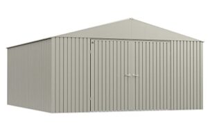arrow shed elite 14' x 16' outdoor lockable gable roof steel storage shed building, cool grey
