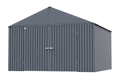 Arrow Shed Elite 12' x 12' Outdoor Lockable Gable Roof Steel Storage Shed Building, Anthracite