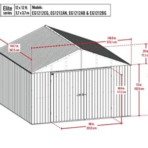 Arrow Shed Elite 12' x 12' Outdoor Lockable Gable Roof Steel Storage Shed Building, Anthracite