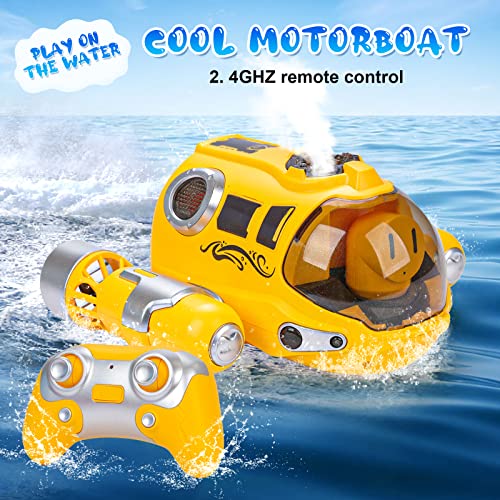 Chifafortoo Remote Control Boat Pool Toys for Kids 6+, 2.4ghz Fast Mini RC Boat with Spray Gasboat and Led Lights Water Toy for Swimming Pool & Lakes, 2 Rechargeable Batteries