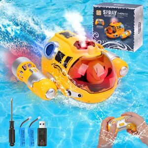 chifafortoo remote control boat pool toys for kids 6+, 2.4ghz fast mini rc boat with spray gasboat and led lights water toy for swimming pool & lakes, 2 rechargeable batteries