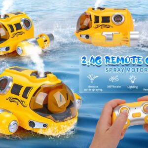 Chifafortoo Remote Control Boat Pool Toys for Kids 6+, 2.4ghz Fast Mini RC Boat with Spray Gasboat and Led Lights Water Toy for Swimming Pool & Lakes, 2 Rechargeable Batteries