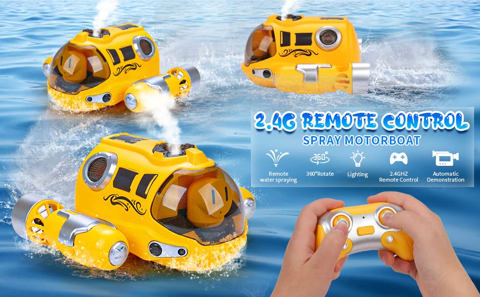 Chifafortoo Remote Control Boat Pool Toys for Kids 6+, 2.4ghz Fast Mini RC Boat with Spray Gasboat and Led Lights Water Toy for Swimming Pool & Lakes, 2 Rechargeable Batteries