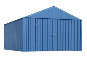 arrow shed elite 12' x 16' outdoor lockable gable roof steel storage shed building, blue grey