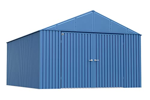 Arrow Shed Elite 12' x 16' Outdoor Lockable Gable Roof Steel Storage Shed Building, Blue Grey