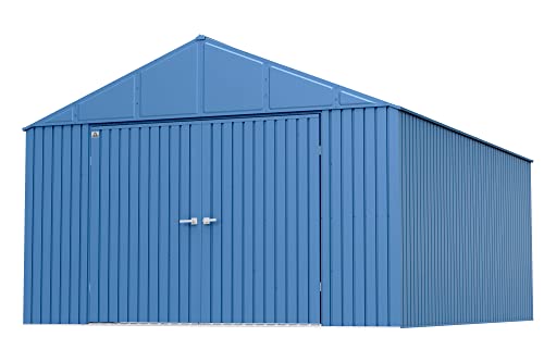 Arrow Shed Elite 12' x 16' Outdoor Lockable Gable Roof Steel Storage Shed Building, Blue Grey