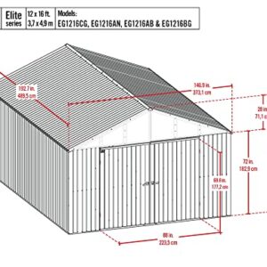 Arrow Shed Elite 12' x 16' Outdoor Lockable Gable Roof Steel Storage Shed Building, Blue Grey