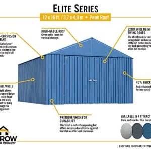 Arrow Shed Elite 12' x 16' Outdoor Lockable Gable Roof Steel Storage Shed Building, Blue Grey