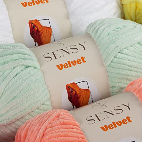 Sensy Velvet Yarn for Crocheting, Baby Blanket Yarn, Chenille Yarn, Amigurumi Yarn, 3.5 oz, 132 Yards, Gauge 5 Bulky (Salmon)