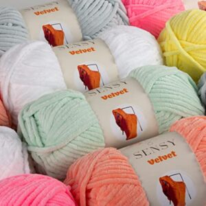 Sensy Velvet Yarn for Crocheting, Baby Blanket Yarn, Chenille Yarn, Amigurumi Yarn, 3.5 oz, 132 Yards, Gauge 5 Bulky (Salmon)