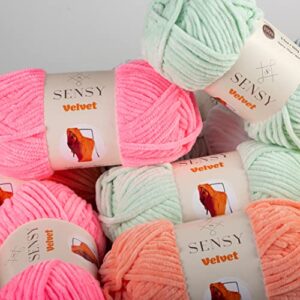 Sensy Velvet Yarn for Crocheting, Baby Blanket Yarn, Chenille Yarn, Amigurumi Yarn, 3.5 oz, 132 Yards, Gauge 5 Bulky (Salmon)