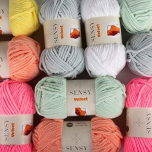 Sensy Velvet Yarn for Crocheting, Baby Blanket Yarn, Chenille Yarn, Amigurumi Yarn, 3.5 oz, 132 Yards, Gauge 5 Bulky (Salmon)