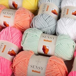 Sensy Velvet Yarn for Crocheting, Baby Blanket Yarn, Chenille Yarn, Amigurumi Yarn, 3.5 oz, 132 Yards, Gauge 5 Bulky (White)