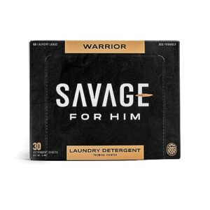 savage for him laundry detergent sheets - no plastic jug, compact & travel-friendly, warrior scent - 30 sheets (60 loads)