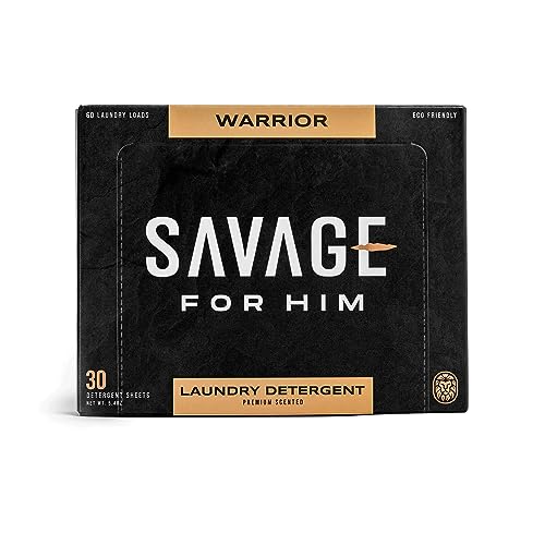 Savage for Him Laundry Detergent Sheets - No Plastic Jug, Compact & Travel-Friendly, Warrior Scent - 30 Sheets (60 Loads)