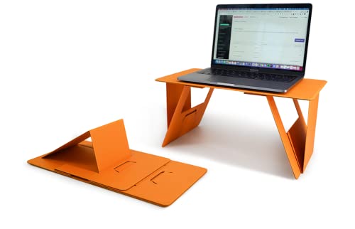 iSwift Pi Travel Lap Desk 6 in 1 Adjustable Foldable Car Food Tray Back Seat Laptop Table Perfect for Eating, Business Work, Airplane, Road Trips, Drive-in Movies-Orange