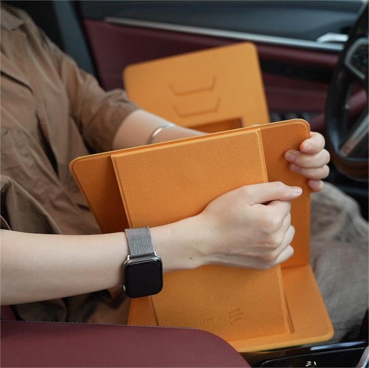 iSwift Pi Travel Lap Desk 6 in 1 Adjustable Foldable Car Food Tray Back Seat Laptop Table Perfect for Eating, Business Work, Airplane, Road Trips, Drive-in Movies-Orange