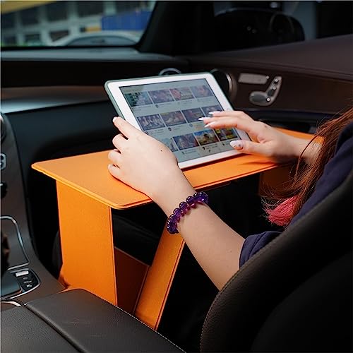 iSwift Pi Travel Lap Desk 6 in 1 Adjustable Foldable Car Food Tray Back Seat Laptop Table Perfect for Eating, Business Work, Airplane, Road Trips, Drive-in Movies-Orange