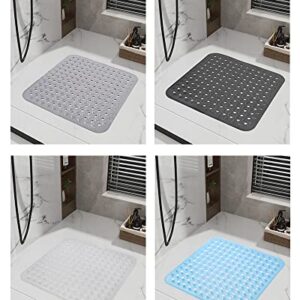 Shower Bathtub Mat Non-Slip, Machine Washable Shower Mat with Suction Cups and Drain Holes Square Bath Tub Mat for Tub or Shower Room for Kids & Elderly 21x21 Grey