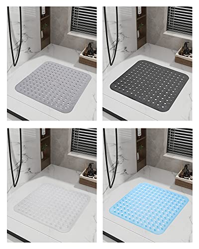 Shower Bathtub Mat Non-Slip, Machine Washable Shower Mat with Suction Cups and Drain Holes Square Bath Tub Mat for Tub or Shower Room for Kids & Elderly 21x21 Grey