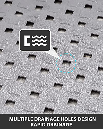Shower Bathtub Mat Non-Slip, Machine Washable Shower Mat with Suction Cups and Drain Holes Square Bath Tub Mat for Tub or Shower Room for Kids & Elderly 21x21 Grey