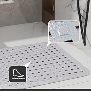 Shower Bathtub Mat Non-Slip, Machine Washable Shower Mat with Suction Cups and Drain Holes Square Bath Tub Mat for Tub or Shower Room for Kids & Elderly 21x21 Grey