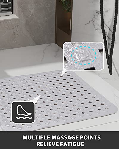 Shower Bathtub Mat Non-Slip, Machine Washable Shower Mat with Suction Cups and Drain Holes Square Bath Tub Mat for Tub or Shower Room for Kids & Elderly 21x21 Grey