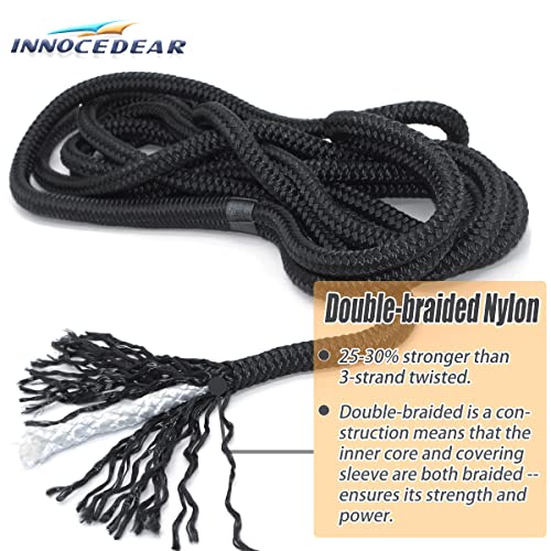 INNOCEDEAR 4 Pack 1/2” X 15’ Dock Lines|Marine-Grade Double-Braided Nylon Dock Line with 12” Eyelet.Hi-Performance Boat Rope Mooring Rope Black Dock Line