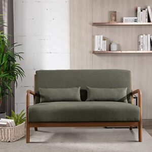 inzoy 50" love seat sofa 2-seater mid century modern accent chair, uplostered 2 person couch loveseat for small place bedroom office, wood frame and attached 2 waist cushions, green