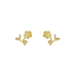 cute rose flower stud earrings for women teen girls 925 sterling silver cubic zirconia cartilage tiny small studs earring dainty jewerly birthday gifts hypoallergenic (gold)