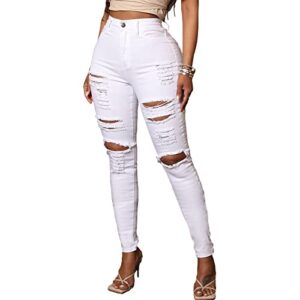 longbida skinny ripped jeans for women high waisted stretch butt lifting jeans slim fit distressed denim pants pull on jeggings jeans(white,xxl)