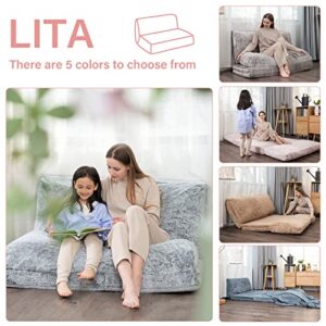 LITA Folding Mattress Sofa, Foldable Double Sofa Bed Foam Filling Convertible Sleeper Sofa Bed Modern Soft Faux Fur Wall Sofa Bed with Removable Cover for Living Room/Apartment/Dorm, Pink