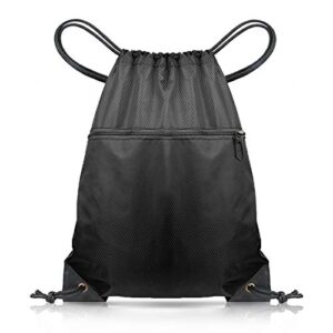 chepula drawstring gym bag, large sports backpack string swim drawstring pe bags for women men, waterproof travel beach bag (black)