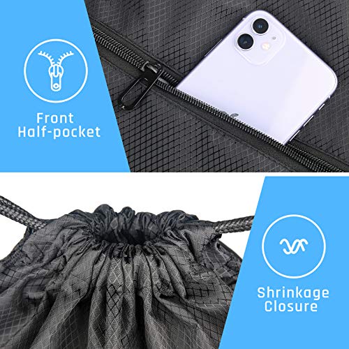 CHEPULA Drawstring Gym Bag, Large Sports Backpack String Swim Drawstring PE Bags for Women Men, Waterproof Travel Beach Bag (Black)