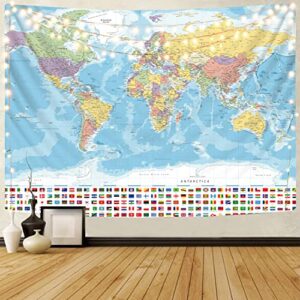 KYKU Small World Map Tapestry World Tapestries Globe Map Tapestry Flags Travel Classroom Decor Earth Decorations Party (51.2 x 59.1)