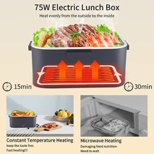 Tlsdosp Electric Lunch Box Food Heater, 75W 1.8L Protable Heated Lunch Box for Adults Work Food Heating, Leak Proof Removable Stainless Steel Container, 12V/24V/110V for Car Truck Home