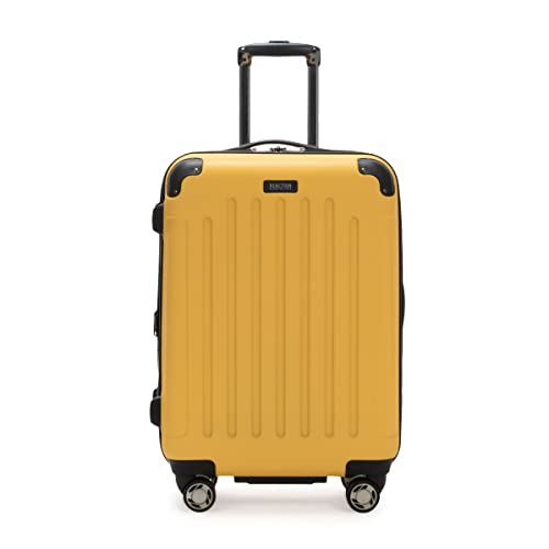 Kenneth Cole REACTION Retrogade Luggage Expandable 8-Wheel Spinner Lightweight Hardside Suitcase, Honey Butter, 24-inch Checked