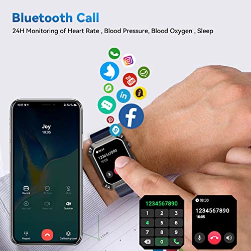 GAMSARO Smart Watches for Men with Bluetooth Call Tactical Outdoor Sports Smartwatch for Android iPhone Waterproof Fitness Watch with Blood Pressure Heart Rate Step Counter (Blue)