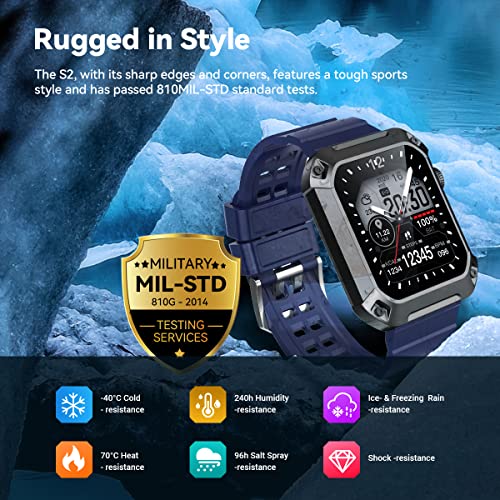 GAMSARO Smart Watches for Men with Bluetooth Call Tactical Outdoor Sports Smartwatch for Android iPhone Waterproof Fitness Watch with Blood Pressure Heart Rate Step Counter (Blue)